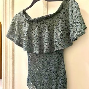 Lace Off Shoulder Bodysuit - Sage Green